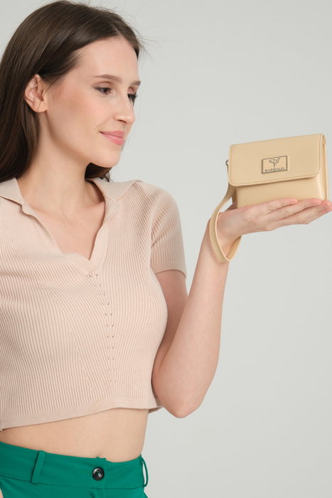 Zoozie Bags Cartera de Mujer de Piel PU Beige 9.5 x 2 x 10 cm